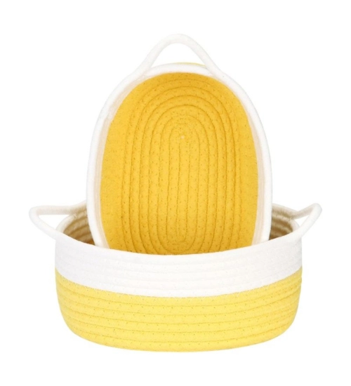 Cotton White 2 Pcs Storage Basket For Clothes (Yellow)