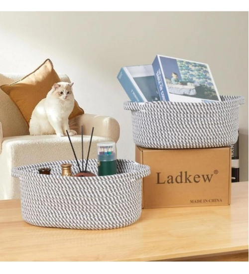 Cotton 2 Pcs Oval Basket  Storage Basket For Clothes (Grey)