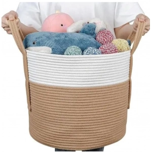 Generic Cotton With Handle Pack of 1 Storage Basket For Clothes (White)
