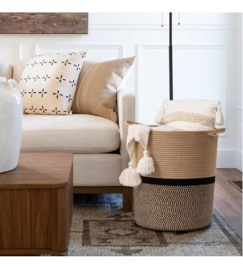 Cotton Laundry Basket Pack of 1 Storage Basket For Clothes (Multicolor)