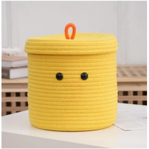 Generic Cotton Basket with lid Pack of 1 Storage Basket For Clothes (Yellow)
