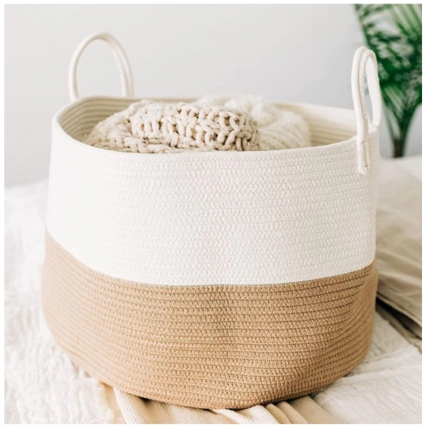 Dropship Cotton Laundry Basket Pack of 1 Storage Basket For Clothes (Beige)