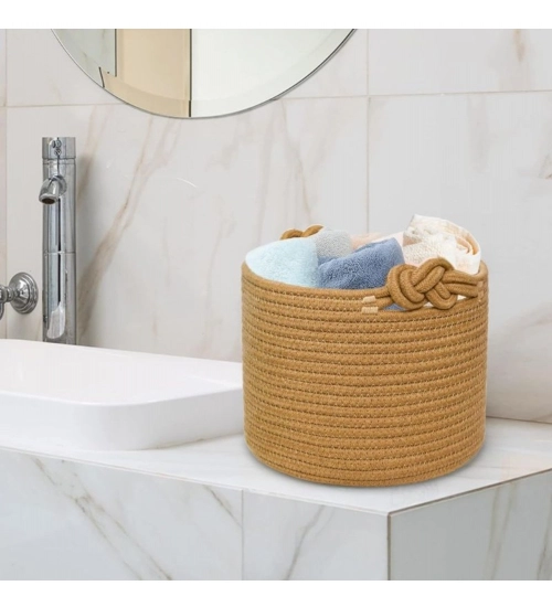 Cotton Brown Basket Inch Pack of 1 Storage Basket For Clothes (Brown)