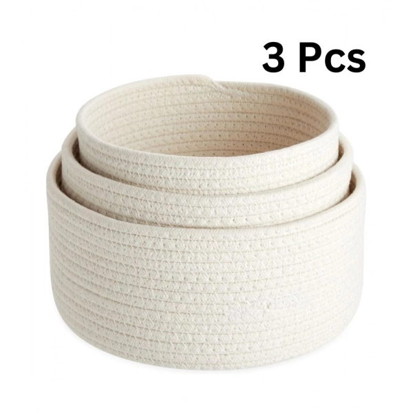 Dropship Cotton Round Basket Pack of 3 Storage Basket For Clothes (White)