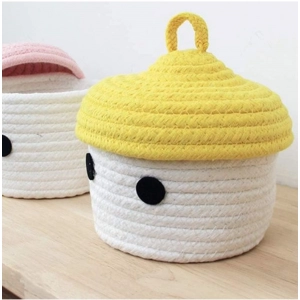 Generic Cotton Box Yellow Lid Inch Pack of 1 Storage Basket For Clothes (White)