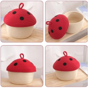 Generic Cotton Box Red lid Pack of 1 Storage Basket For Clothes (White)