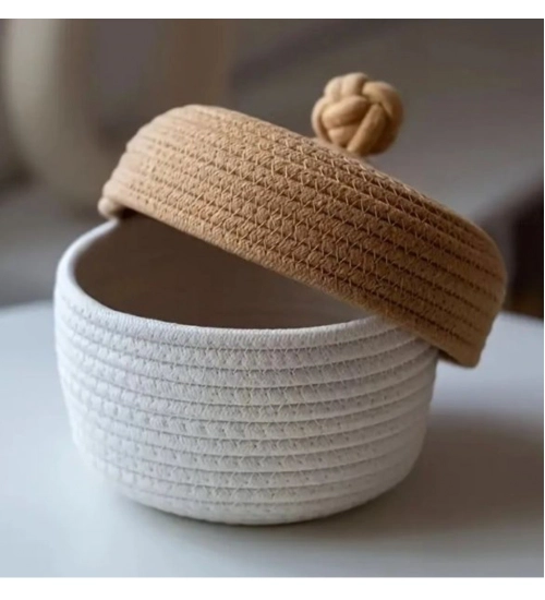 Cotton Box Beige lid Pack of 1 Storage Basket For Clothes (White)