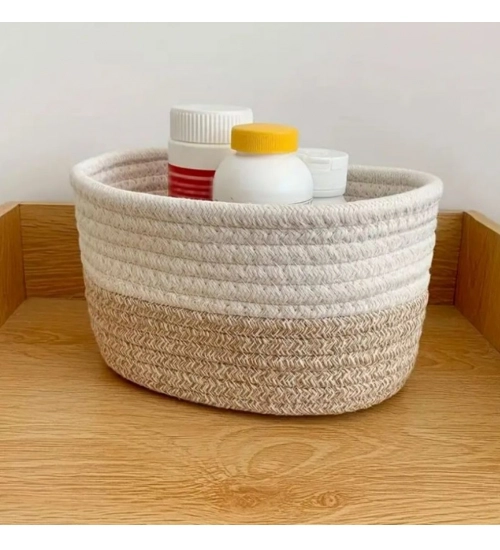 Cotton Bathroom Storage Basket Pack of 1 Storage Basket For Clothes (White)