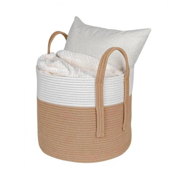 Dropship Cotton With Handle Pack of 1 Storage Basket For Clothes (White)