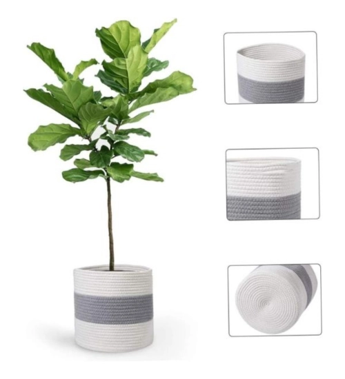 Cotton Flower Basket Pack of 1 Storage Basket For Clothes (Grey)