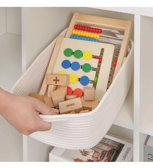 Cotton Basket Pack of 1 Storage Basket For Clothes (White)