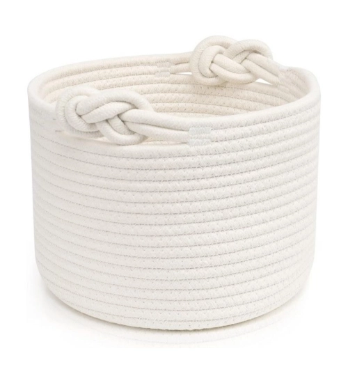 Cotton White Inch Pack of 1 Storage Basket For Clothes (White)