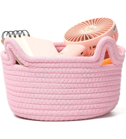 Cotton Cat Basket Inch Pack of 1 Storage Basket For Clothes (Pink)