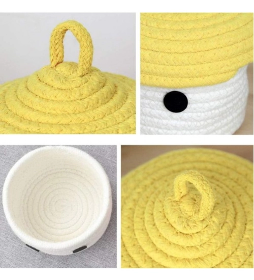 Cotton Box Yellow Lid Inch Pack of 1 Storage Basket For Clothes (White)