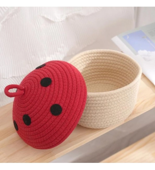 Cotton Box Red lid Pack of 1 Storage Basket For Clothes (White)