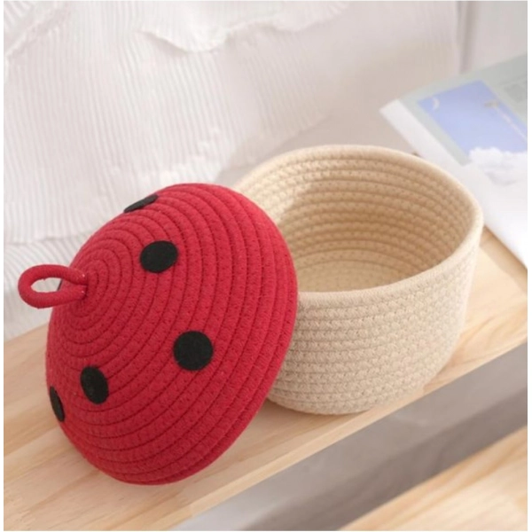 Dropship Cotton Box Red lid Pack of 1 Storage Basket For Clothes (White)