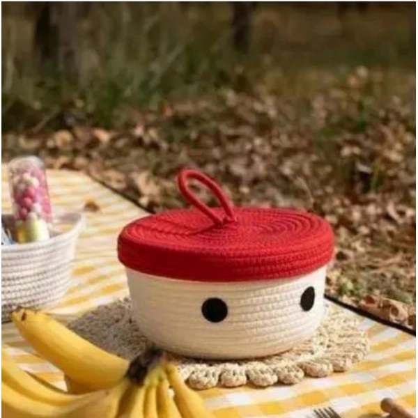 Dropship Cotton Box Red Lid Inch Pack of 1 Storage Basket For Clothes (White)