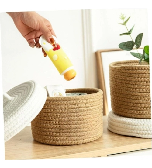 Cotton Box White Lid Inch Pack of 1 Storage Basket For Clothes (Brown)