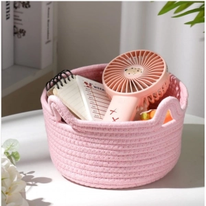 Generic Cotton Cat Basket Inch Pack of 1 Storage Basket For Clothes (Pink)
