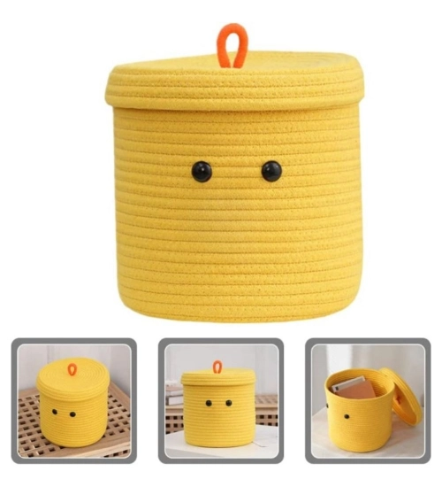 Cotton Basket with lid Pack of 1 Storage Basket For Clothes (Yellow)