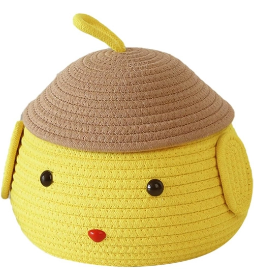 Cotton  lid Pack of 1 Storage Basket For Clothes (Yellow)