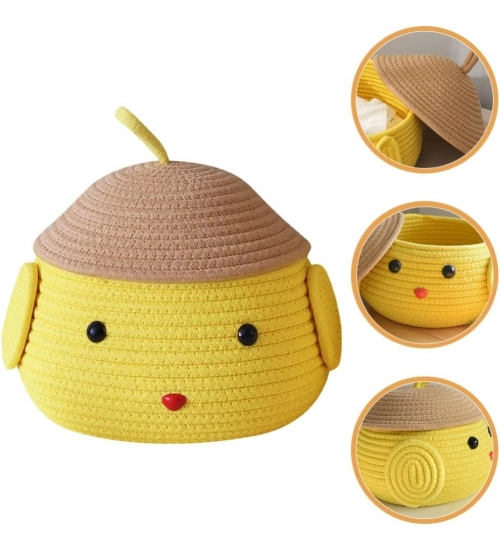 Cotton  lid Pack of 1 Storage Basket For Clothes (Yellow)