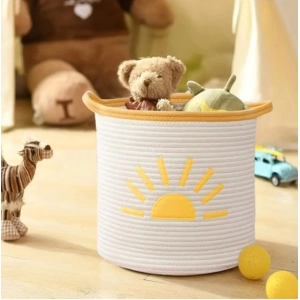 Generic Cotton Sun Basket Pack of 1 Storage Basket For Clothes (White)