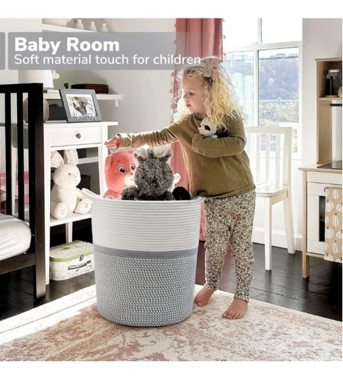 Cotton Laundry Basket Pack of 1 Storage Basket For Clothes (Grey)
