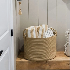 Generic Cotton Laundry Basket Pack of 1 Storage Basket For Clothes (Beige)