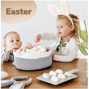 Generic Cotton Baby Gift Basket Pack of 1 Storage Basket For Clothes (Grey)