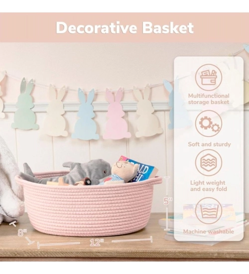 Cotton Baby Gift Basket Pack of 1 Storage Basket For Clothes (Pink)