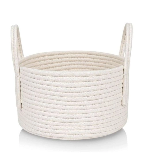 Cotton Basket Inch Pack of 1 Storage Basket For Clothes (White)