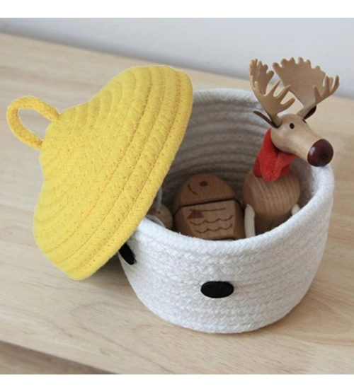Cotton Box Yellow Lid Inch Pack of 1 Storage Basket For Clothes (White)
