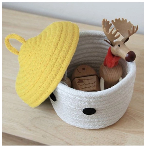 Dropship Cotton Box Yellow Lid Inch Pack of 1 Storage Basket For Clothes (White)