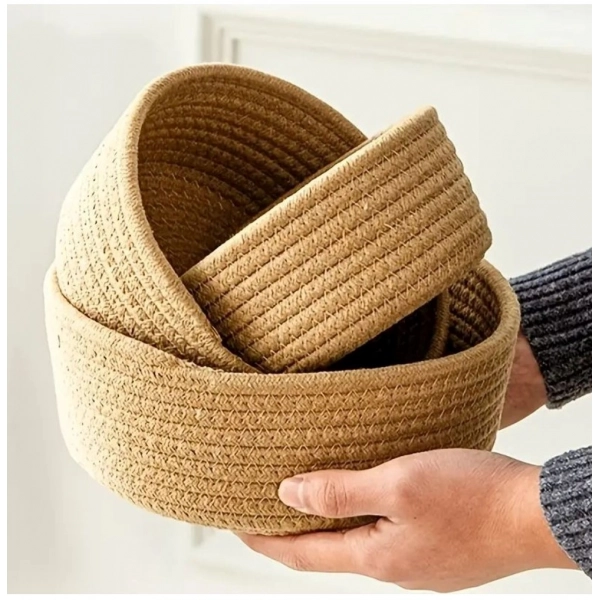 Dropship Cotton 3 Pcs Round Set Storage Basket For Clothes (Brown)