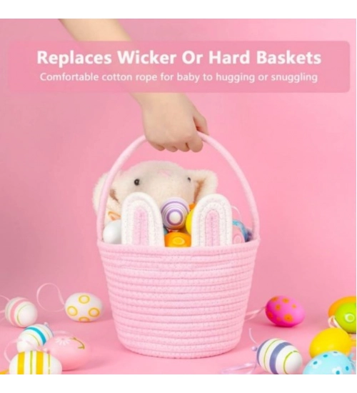 Cotton Ear Toy Bucket Pack of 1 Storage Basket For Clothes (Pink)