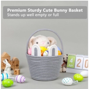 Generic Cotton Ear Toys Bucket Pack of 1 Storage Basket For Clothes (Grey)