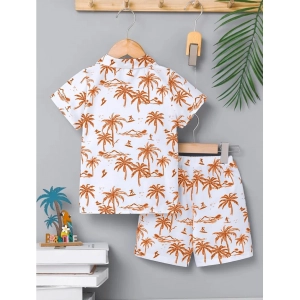 Generic Boy's Twill Cotton Printed Short Sleeve Shirt And Shorts Set (Brown)