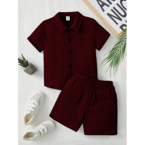 Generic Boy's Popcorn Solid Short Sleeve Shirt And Shorts Set (Maroon)