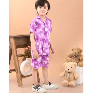Generic Boy's Twill Cotton Printed Short Sleeve Shirt And Shorts Set (Pink)