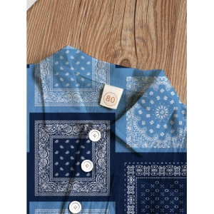 Generic Boy's Twill Cotton Printed Short Sleeve Shirt And Shorts Set (Blue)