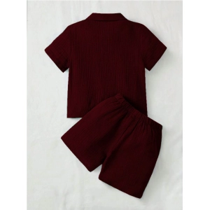 Generic Boy's Popcorn Solid Short Sleeve Shirt And Shorts Set (Maroon)