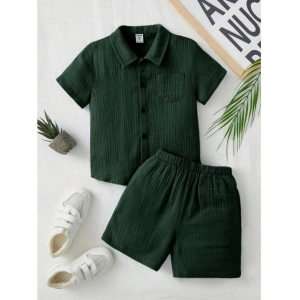 Generic Boy's Popcorn Solid Short Sleeve Shirt And Shorts Set (Green)