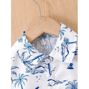 Generic Boy's Twill Cotton Printed Short Sleeve Shirt And Shorts Set (Blue)
