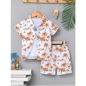 Generic Boy's Twill Cotton Printed Short Sleeve Shirt And Shorts Set (Brown)