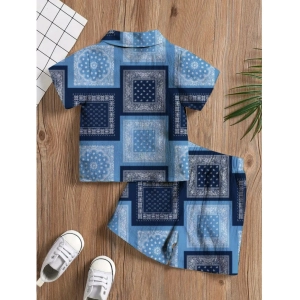 Generic Boy's Twill Cotton Printed Short Sleeve Shirt And Shorts Set (Blue)