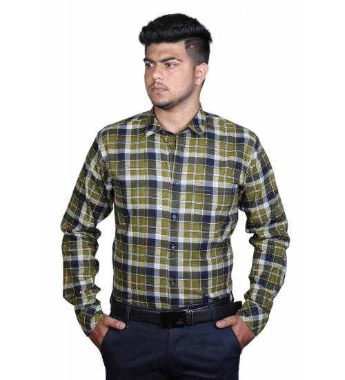 Men's Cotton Lycra Full Sleeve Checked Casual Shirt (Green)