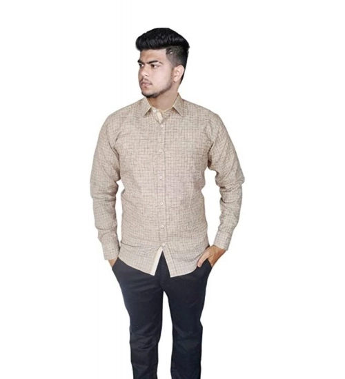 Men's Cotton Lycra Full Sleeve Checked Casual Shirt (Brown )