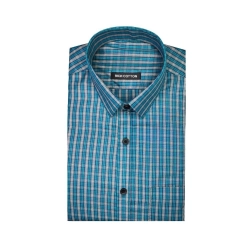 Men's Cotton Lycra Full Sleeve Checked Casual Shirt (Sky Blue)