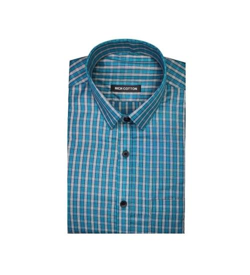 Men's Cotton Lycra Full Sleeve Checked Casual Shirt (Sky Blue)